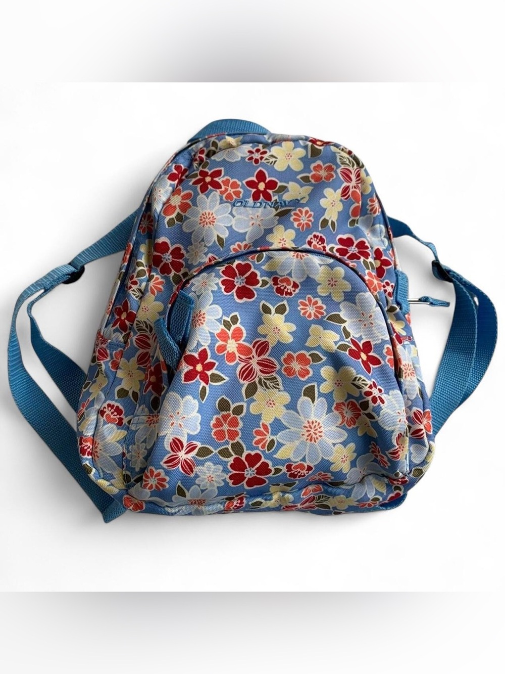 Vintage Early 2000s Old Navy Y2K Blue Colourful Tropical Floral Mini Backpack